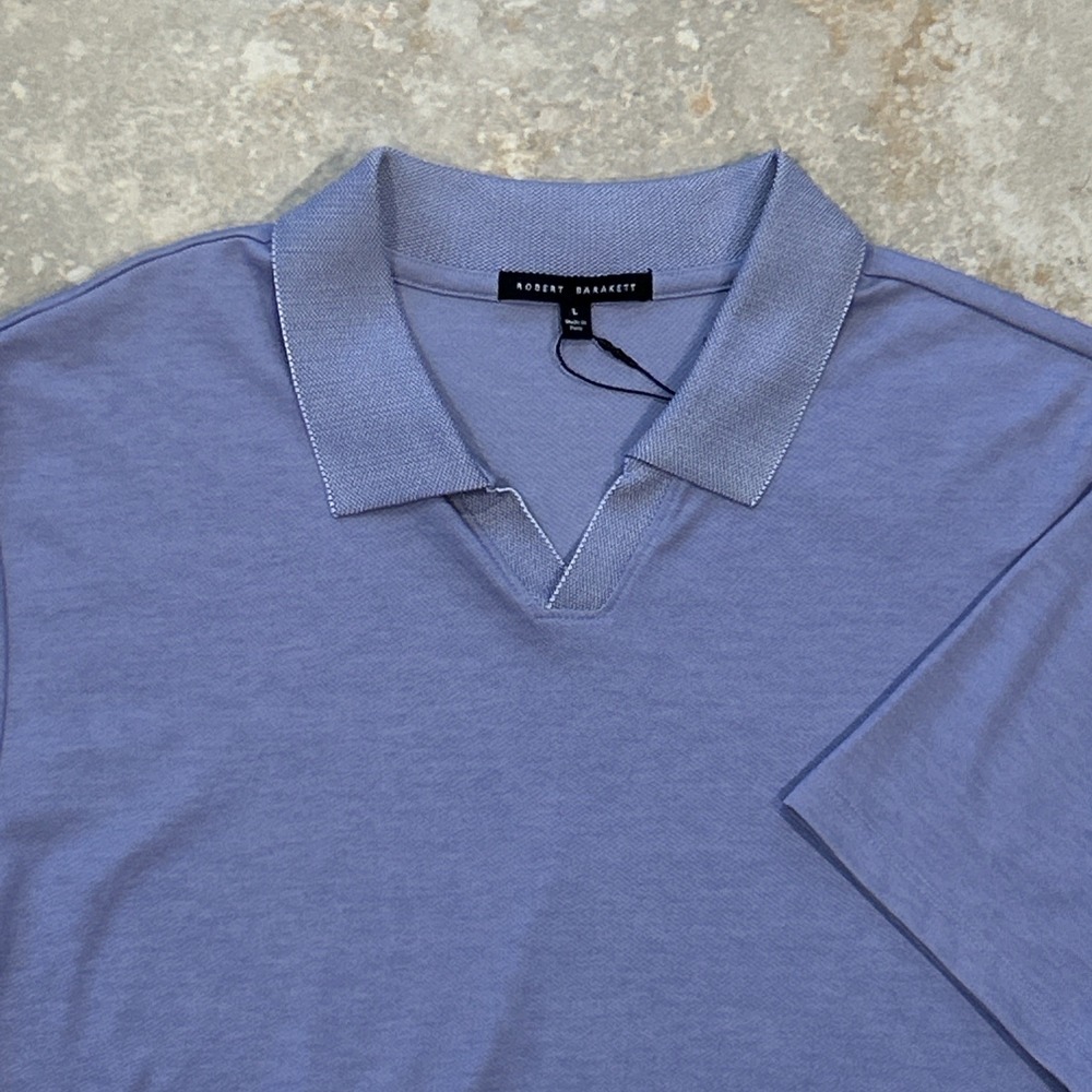 Robert Barakett Casey Polo Men L Heirloom Lilac Short Sleeve Johnny Collar Shirt